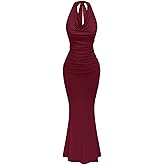 Floerns Women's Plus Size Elegant Halter Maxi Dress Draped Cowl Neck Fishtail Backless Bodycon Party Cocktail Long Dresses