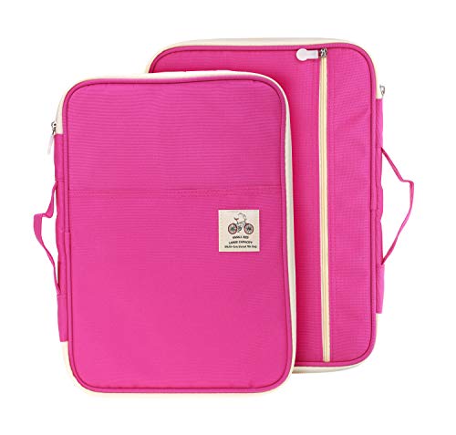 Lazyaunti Zipper Portfolio Organizer A4 Note Pouch-Waterproof Document Bags/Zipper Binder/Paper Case for 12.5" Mac,Tablet,Pens,washi Tape,Journals,Sketch Books(Pink)