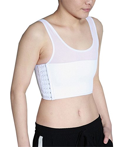 Breathable Super Flat Les Lesbian Tomboy Compression 3 Rows Clasp Chest Binders (Small, White)