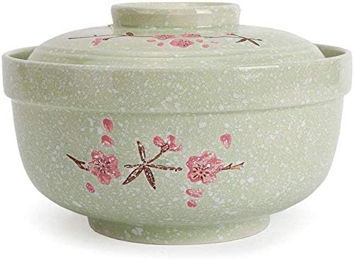 Restaurant Supplies Ceramic Bowl With Lid Japanese Style Cherry Blossom Hand-painted Ramen Soup Bowl Creative Tableware Green Microwave Bowl Instant Noodle Bowl (Size : 6.5 inches) Home Kitchen Suppli