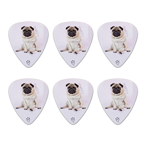 Pug Puppy Dog with Angel Wings Pink Novelty Guitar Picks Medium Gauge - Set of 6