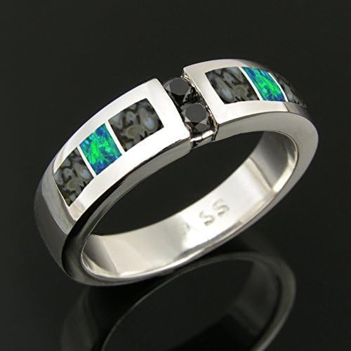 Dinosaur Bone Wedding Ring with Black Diamonds Set in Sterling Silver