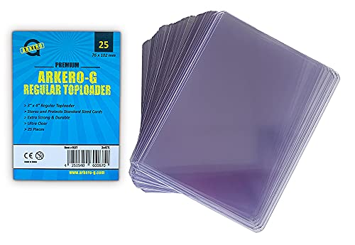Arkero-G® 25 Standard Toploaders, 3 X 4 Inch/76 X 102 mm Protective Sleeves For Standard And Small Trading Cards, e.g. Pokemon, MTG Magic, Yu-Gi-Oh! Trading Card Games