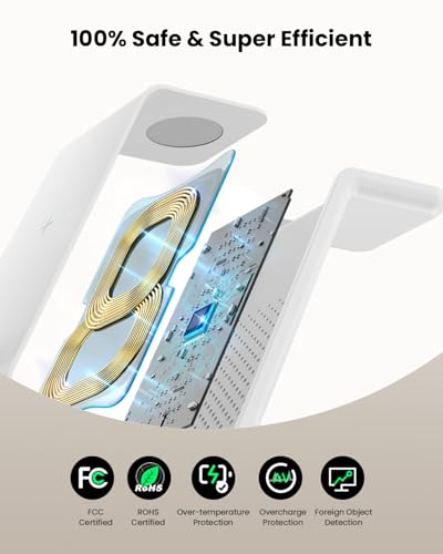 Wireless Charging Stand, GEEKERA 3 in 1 Wireless Charger Dock Station for iPhone 17 16 15 14 13 12 11 Pro Max Plus/X/8 Series, Apple Watch Ultra/11/10/9/SE/8/7/6/5/4/3/2, AirPods Pro/4/3/2
