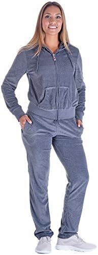 Mavis Garments Black Grey Womens Velvet Zip Hooded Sweatshirt Athletic Soft Plus Size Hooded and Sweat Pants Tracksuit Set (XXL, Grey)