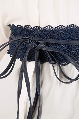 BlackButterfly Obi Net Lace Waist Band Self Knot Tie Up Cinch Belt (Midnight Blue, One Size)