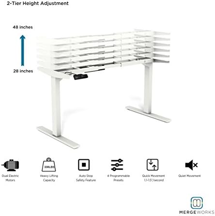 Merge Works HighRise - Dual Motor, Heavy Duty Electric Height Adjustable Base for Ergonomic Sit to Stand Desk, White