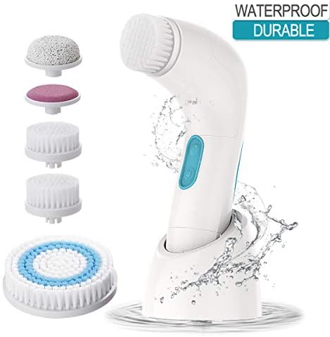 【New Version】ETEREAUTY Facial Brush Waterproof Body Facial Cleansing Brush Spin Brush for Deep Cleansing, Gentle Exfoliating and Removing Blackhead with 5 Brush Heads