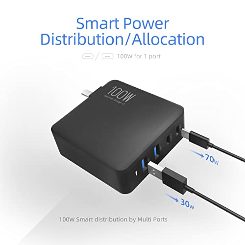 USB C Wall Charger Type C GaN Charger Power Adapter - PD 100W 4 Ports for USB C Laptop Smartphone - Compatible with MacBook Pro Air iPhone iPad Pro Samsung