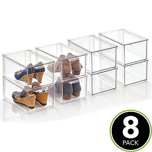 mDesign Plastic Stackable Closet Storage with Pull Out Bin Organizer