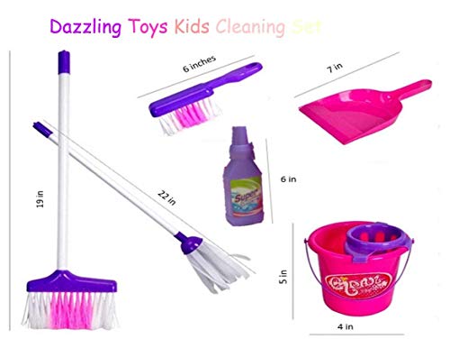 Complete Cleaning Set - Adorable Kids Housekeeping Clean Tool Kit - Pail, Dust-Brush, Broom, Mop, Pan, and Much More! Be Mommy's Little Helper Holidays - Girl Toys...