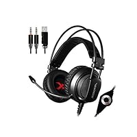 HLKYB 50mm Drivers Stereo Surround Sound Gaming Headset with Noise Cancelling Mic, Over-Ear Soft Memory Earmuff, Compatible with PC/PS4/Xbox One/Switch,Black