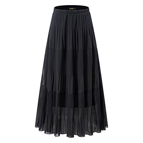 [- NASHALYLY Maxi Skirt, Women's Chiffon High Waist Pleated A-Line Long Skirts  -]