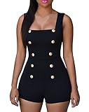 Fashion Womens Gold Buttons Detailed Sleeveless Jumpsuits Romper