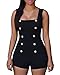Fashion Womens Gold Buttons Detailed Sleeveless Jumpsuits Romper