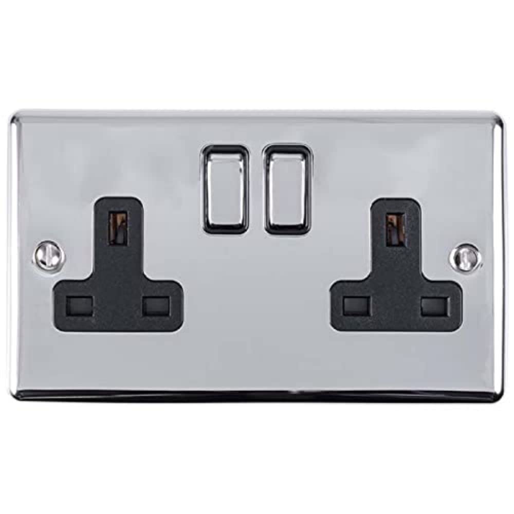 Enhance Decorative 2 Gang Socket Polished Chrome Finish With Black Trim — image 1
