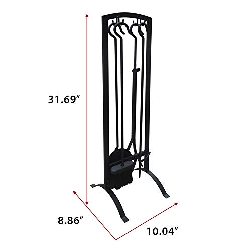 Babylon Fireplace Tool Set 5 Piece Tools with Tongs,Poker,Shovel,Broom and Stand for Indoor Fireplace Stove/Outdoor Firepit,Wrought Iron, Black