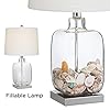 Coastal Accent Table Lamp Clear Glass Fillable Sea Shells White Drum Shade for Living Room Family Bedroom Bedside - 360…