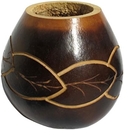 Carved Natural Gourd with Guarani Engraved Circle of Leaves by UruShop