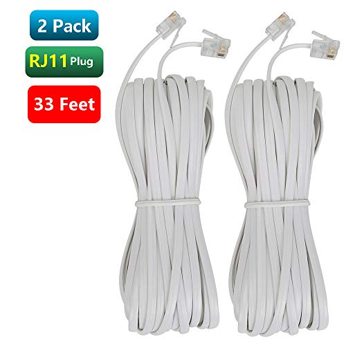 Telephone Landline Cord Phone Cord(10M 32Ft) Telephone Line Extension Cord Cable Wire Male to Male RJ11 6P4C Plug Landline Telephone Fax Machine (2 Pack,White) - Thumbnail 5