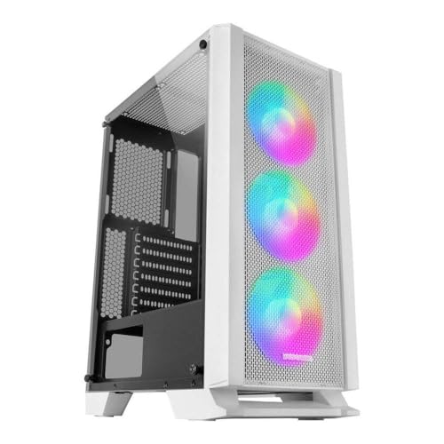 MC-C, Caja PC ATX, Panel Frontal Metal-Mesh, Cristal Templado, 3 Ventiladores Frontales FRGB 120mm, Blanco