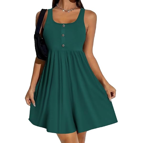 CakCton Women's Summer Midi Dress - Spaghetti Strap Swing Sundress With V Neck & Buttons, Beach Casual Dress - View #11