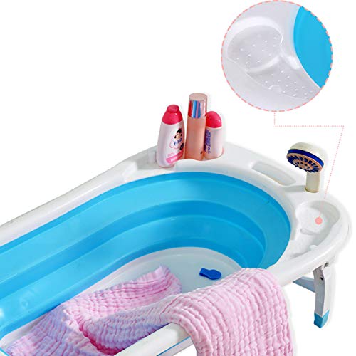 Baby Portable Collapsible Bathing Tub, SKYROKU Baby Bath tub for Newborn Infant Child with Foldable Safe and Sturdy Non Slip for Easy Bathing (Blue)