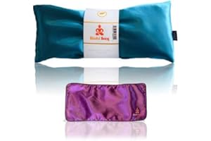 Blissful Being Lavender Eye Pillow with Purple Satin Cover- Hot or Cold Aromatherapy Eye Pillow perfect for Naps, Yoga, Meditation - Natural Relaxation (Aqua with purple cover bundle)