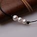 Women White 3 Cultured Freshwater Pearls Choker Necklace on Genuine Leather Cord Knotted Jewelry-Black 14