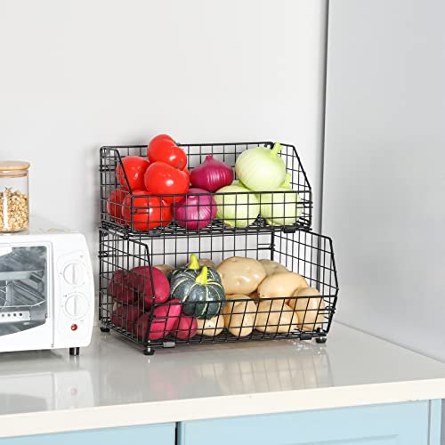 Fruit Vegetable Basket 2Tier Wallmounted Wire Storage Baskets