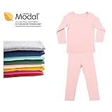 Modal Cotton Thermal Long Underwear Set Breathing Base Layer Long John Pajama for Boy Girl Toddler (6~7 Year, Pink)