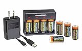 Power2000 CR-123A8 8-Pack Rechargeable CR-123A LiFePO4 Battery & Charger Kit with USB Adapter