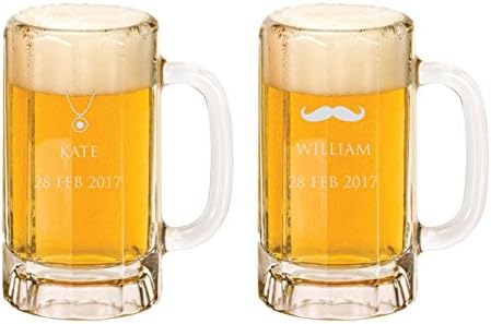 Beer Mug, 2x Custom Beer Mug,Wedding Glassware, Personalize Beer Mug,Bride & Groom Mug, Custom Gift Mug