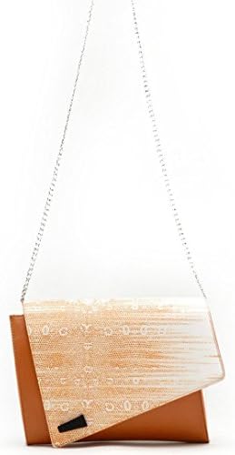 Tosca USA, Python Print Slant Twist Crossbody Bag/Clutch - Tan