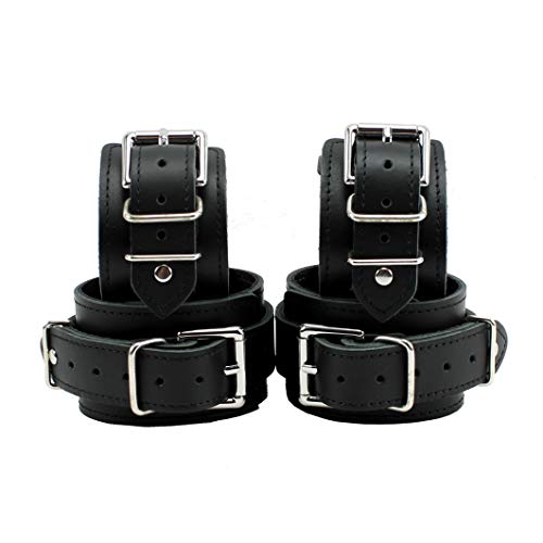Aurora Wrist Ankle Cuffs Combo Gentle Latigo Leather Handcuffs Leg Cuffs (Black) - Thumbnail 2