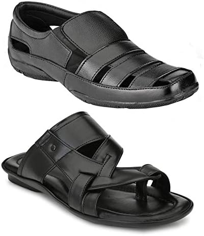 Leather Zone Men's Pure Leather Sandals (Combo of 2)