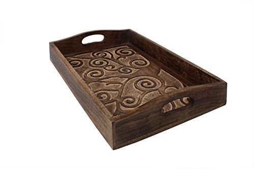 Father’s Day Gifts Tree of Life Hand Carved Wooden Breakfast Serving Tray with Handle for Tea Snack Dessert Kitchen Dining Serve-ware Accessories 15 x 10 Inches