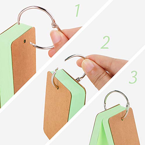 200 Pieces 3.5 x 2.2 Inches Multicolor Kraft Paper Binder Ring with Portable Pen Easy Flip Flash Card Study Cards Note Cards Memo Cards DIY Greeting Cards