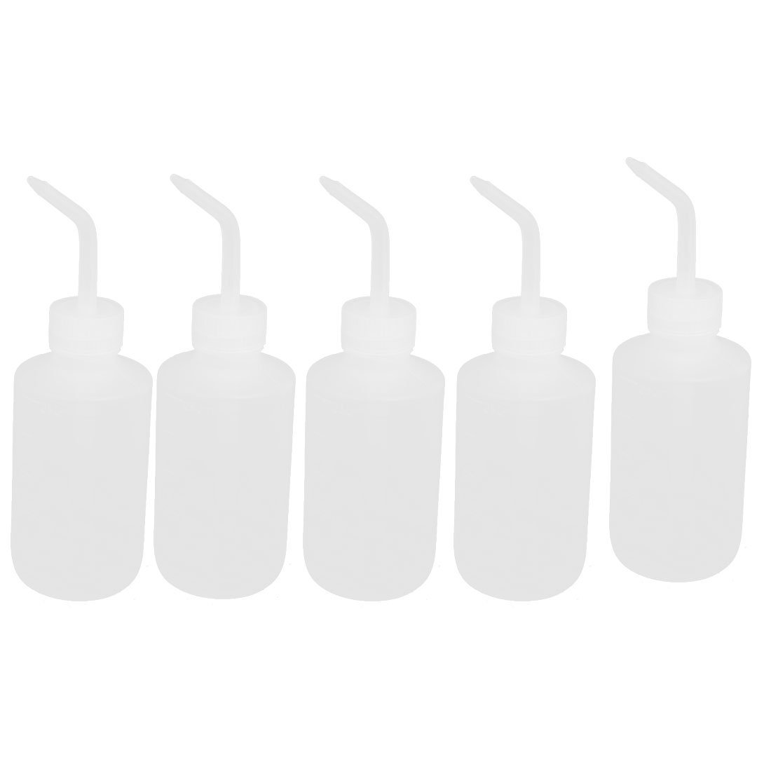 Sourcingmap 250ml LDPE Curved Tip Round Squeeze Industrial Oil Bottle Clear 5pcs