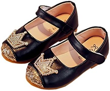 LINKEY Toddler Girls Princess Dress Shoes Shiny Crown Flat Shoes Casual Mary Jane