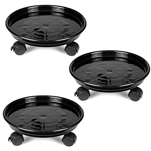 Fasmov 3 Pack of Plant Pallet Caddy Plant Stand Round Flower Pot Mover, Plant Pot Pallet Dolly Caster with Universal Wheels, Black