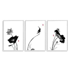 3 Piece Framed Canvas Home Artwork Decoration Lotus Canvas Wall Art for Living Room, Bedroom - 16"x24"x3 Panels