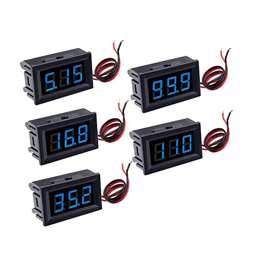 CrocSee DC 5-120V Mini Voltmeter Blue LED Digital Display Panel Voltage Meter, 2-Wire, 0.56 Inch, for RV Motorcycle Battery Monitor