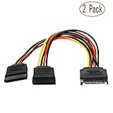 SATA Power Y Splitter Cable 2 Pack 15 Pin SATA Power Splitter Cable Adapter SATA 15 Pin Male to Dual Female Power Y- Cable 7 Inche