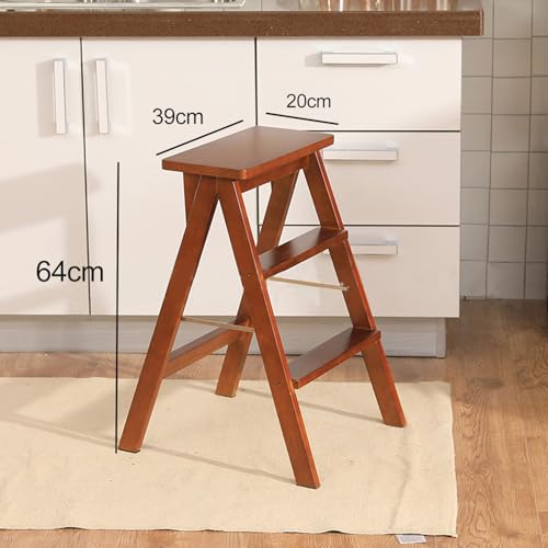 HELEE 2 Step Ladders Stool Wood Stepladder, Lightweight Stairs Chair Small Foot Stools, Secure | Lightweight | Foldable, for Home Kitchen Library Office, 64cm High