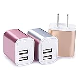 Wall Charger, HUHUTA 2.1A Dual USB Charger Plug Fast Charging Portable Power Adapter for iPhone iPod iPad, Compact Samsung Galaxy Note LG Nexus and More USB 2.0 Port (Sliver,Gold and Rose)