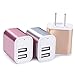 Wall Charger, HUHUTA 2.1A Dual USB Charger Plug Fast Charging Portable Power Adapter for iPhone iPod iPad, Compact Samsung Galaxy Note LG Nexus and More USB 2.0 Port (Sliver,Gold and Rose)