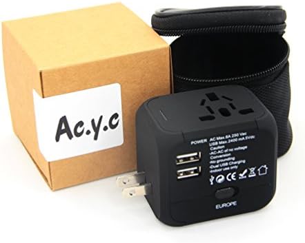 Itraveller International Worldwide Travel Charger Plug Power Wall Adapter US UK EU AUEurope &amp; Asia with 2 2.4A USB Ports and Car Charger Black
