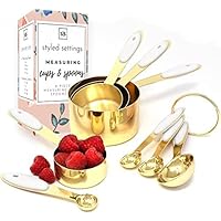 White & Gold Measuring Cups and Spoons Set - Cute Measuring Cups - 8PC Gold Stainless Steel Measuring Cups and Gold Measuring