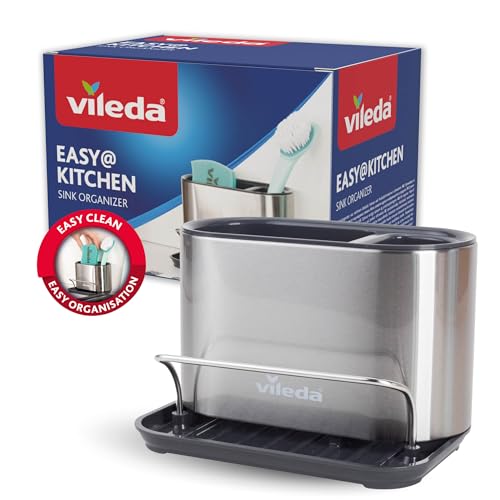 Organizador de Fregadero de Acero Inoxidable con Soporte para Esponja, práctico Soporte para esponjas, cepillos y dispensador de jabón, Ahorra Espacio y Resistente al óxido, Organizador para